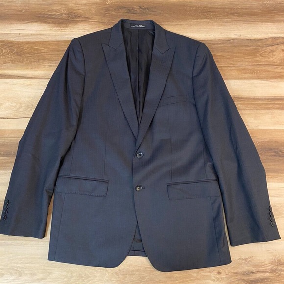 Zara Blazer Mens 42 Wool 2 Button Sport Coat Gray Pinstripe - Picture 1 of 12